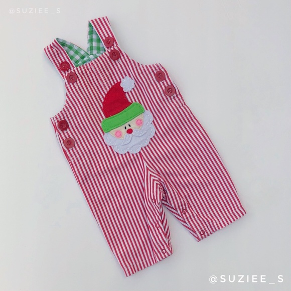 Mud Pie Baby Santa Claus Striped Christmas Overalls 0-6M - Picture 1 of 13